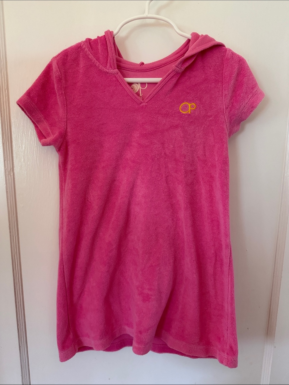 OP Hot Pink Hooded Terry Tunic Swim Coverup with Yellow Logo